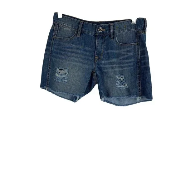 Madewell Womens Size 25 Blue Medium Wash Distressed Frayed Low Rise Jean Shorts - Picture 1 of 7